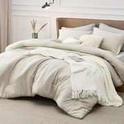 Cozy Comfort Queen Beige Comforter Set for All Season, 3 Pieces Cationic Dyeing Bedding Set with 1 Comforter and 2 Pillow Shams